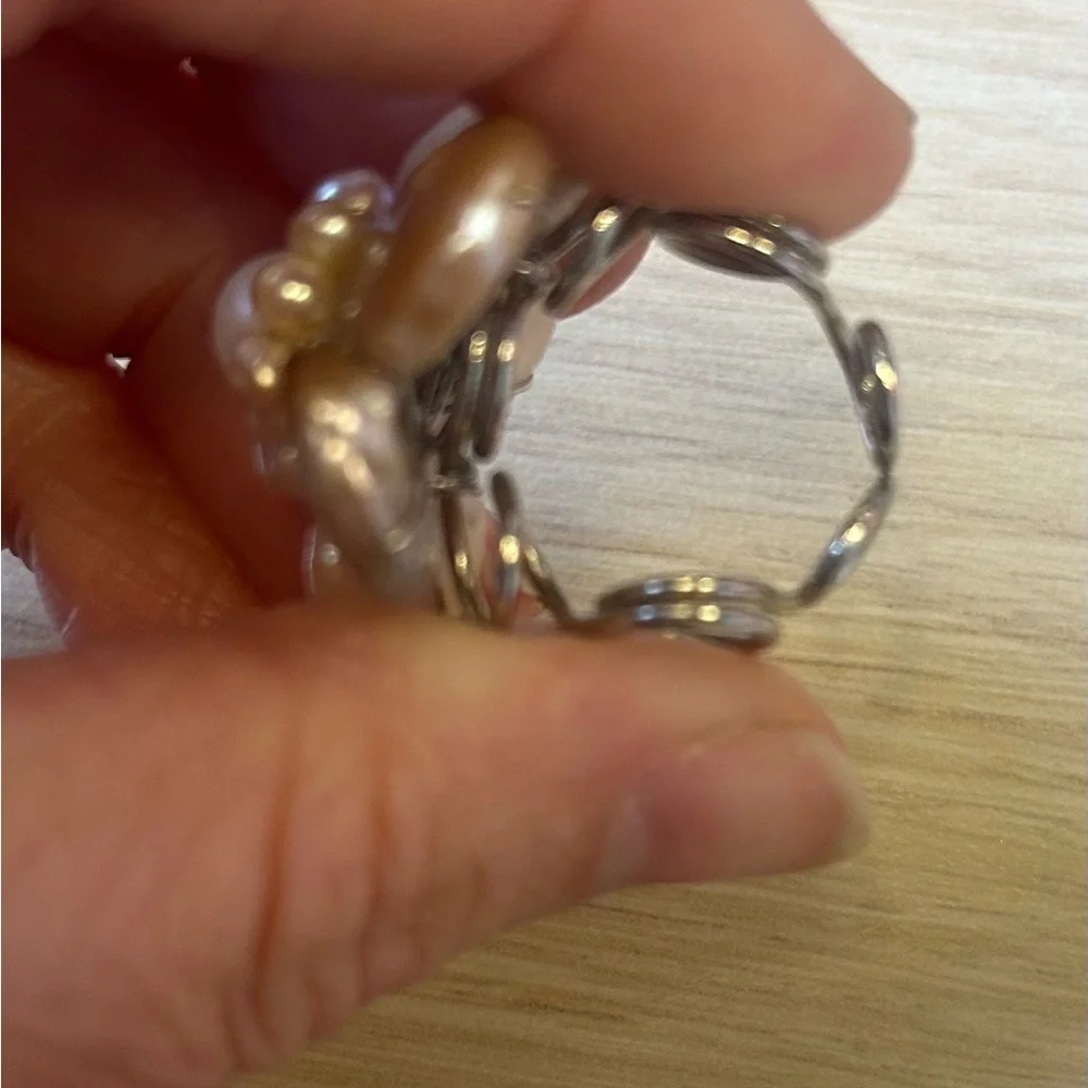 Pearl Flower Statement Ring with Expandable Band